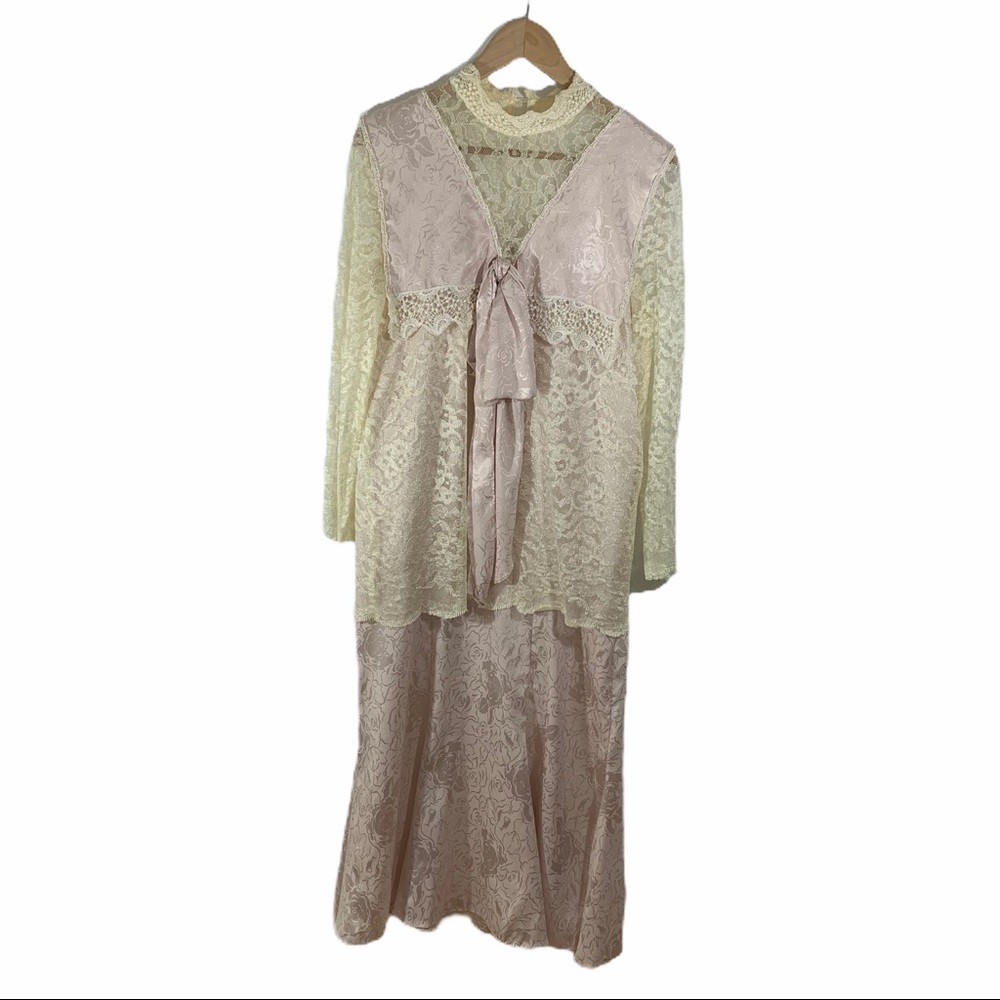 Gunne Sax Inspired Vintage Silk And Lace Dress